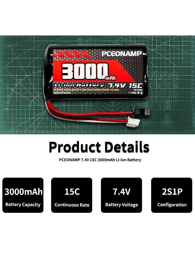 PCEONAMP 7.4V Li-ion Battery 3000mAh 2S Battery with SM-2P Plug Rechargeable High Capacity RC Battery Fit for WPL C24 MN D90 RC Cars, H101 RC Boat RC Truck Batteries - Image 4